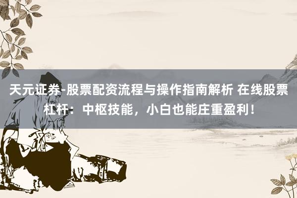 天元证券-股票配资流程与操作指南解析 在线股票杠杆：中枢技能，小白也能庄重盈利！
