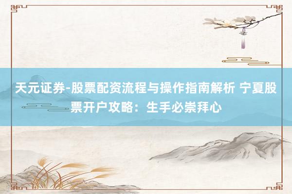 天元证券-股票配资流程与操作指南解析 宁夏股票开户攻略：生手必崇拜心